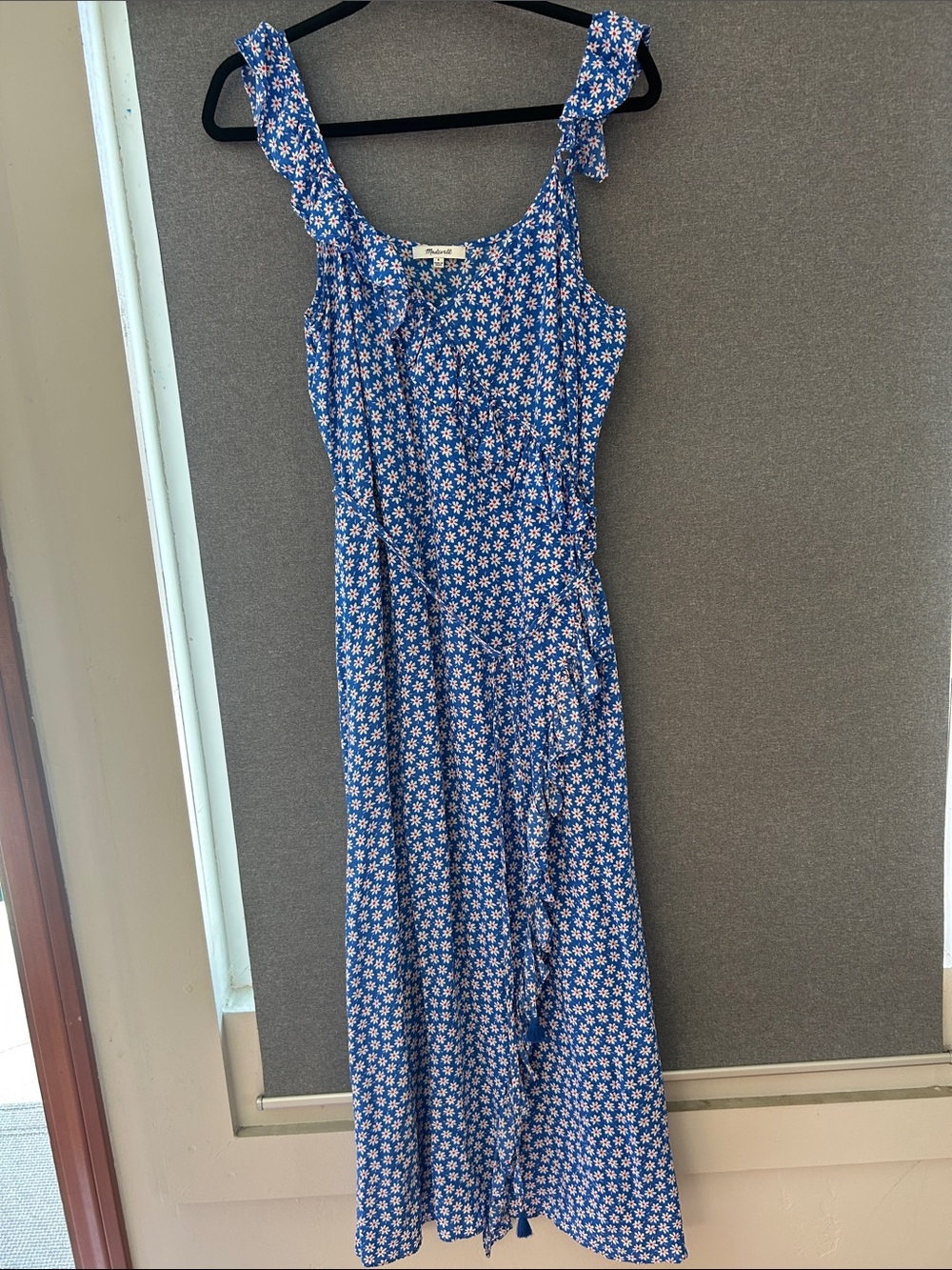 Madewell Blue Daisy-Print Tie-Shoulder Maxi Dress